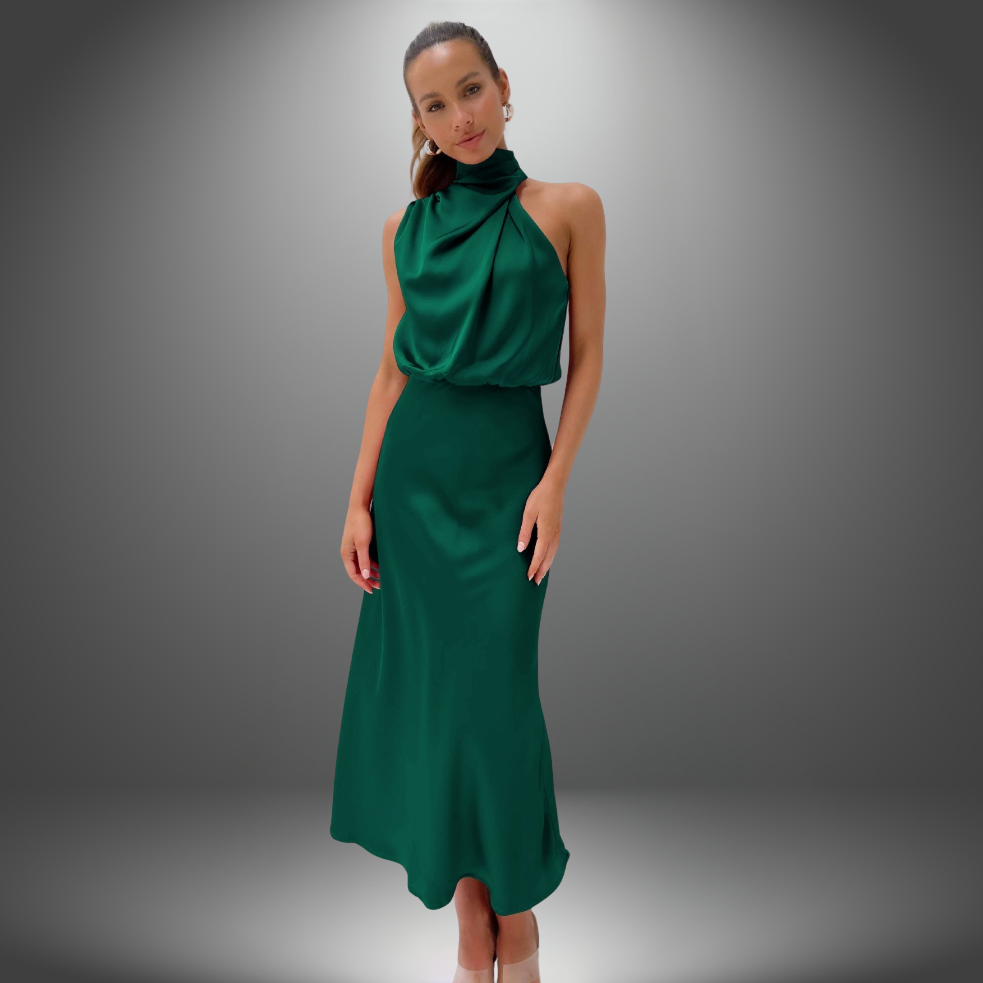 Carlina - Robe longue en satin avec col halter