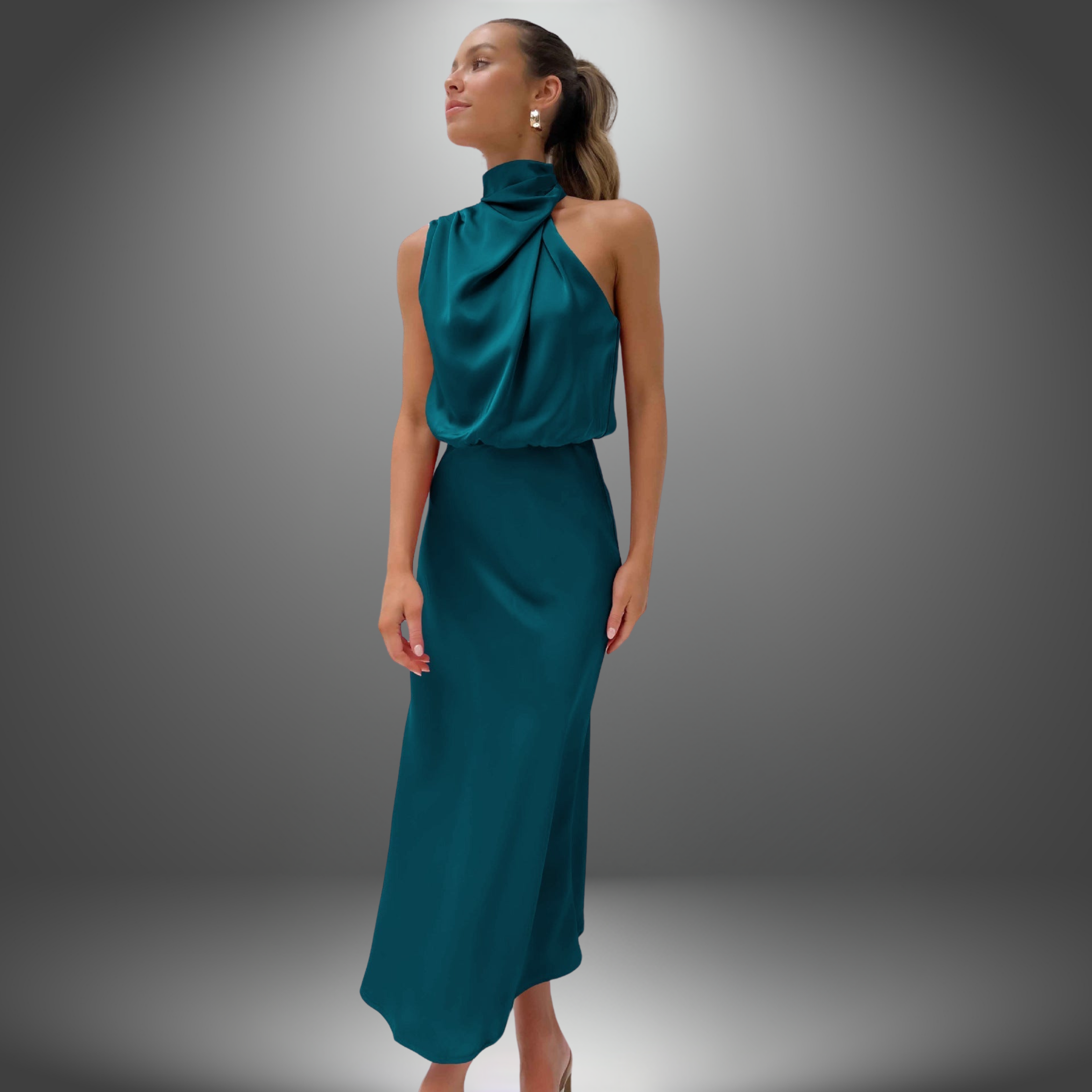 Carlina - Robe longue en satin avec col halter