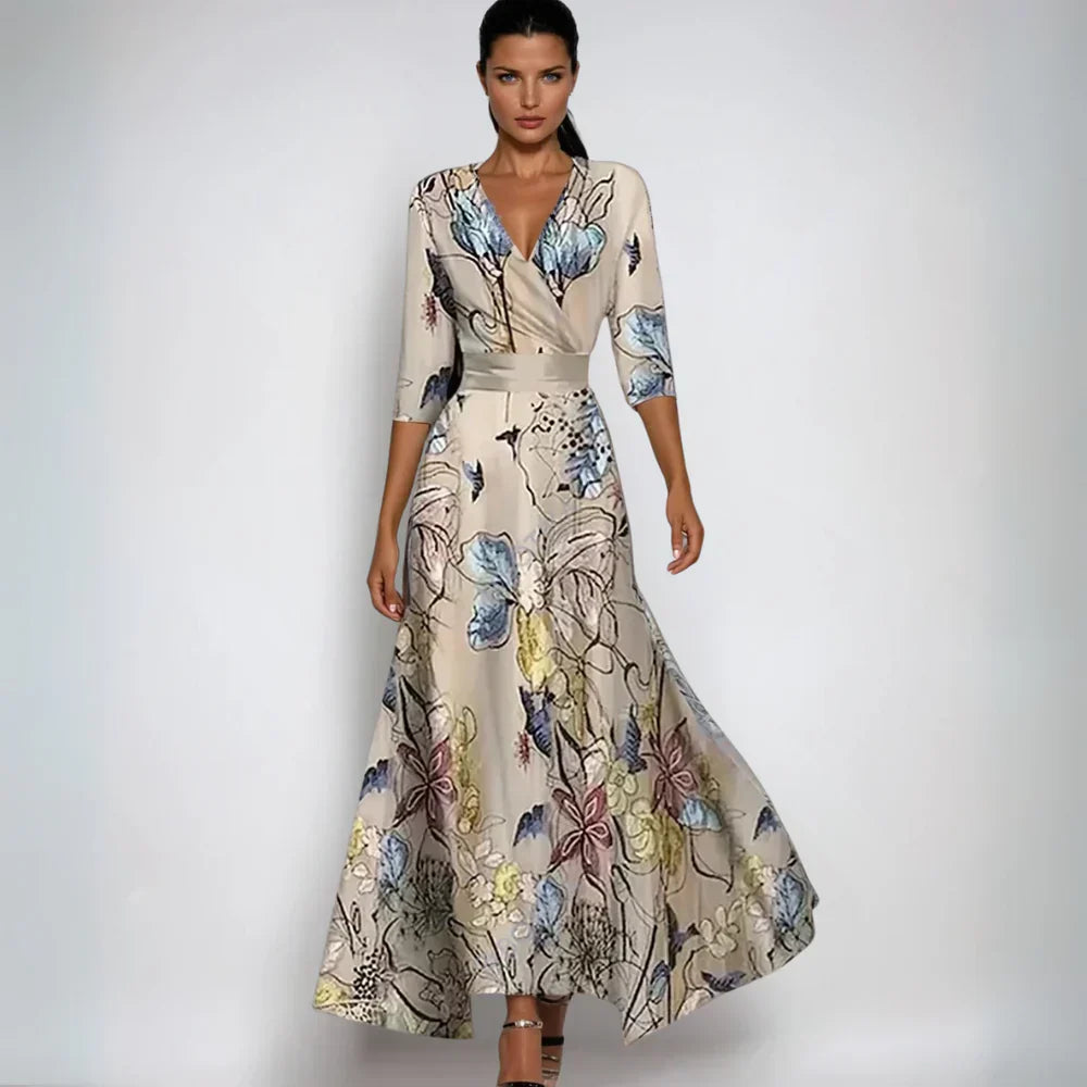 Izabel - Robe Longue Portefeuille á Fleurs