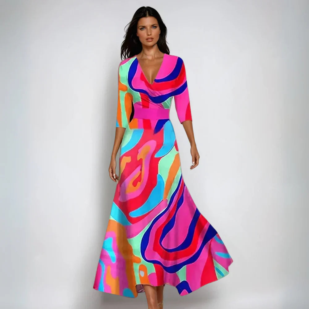 Izabel - Robe Longue Portefeuille á Fleurs
