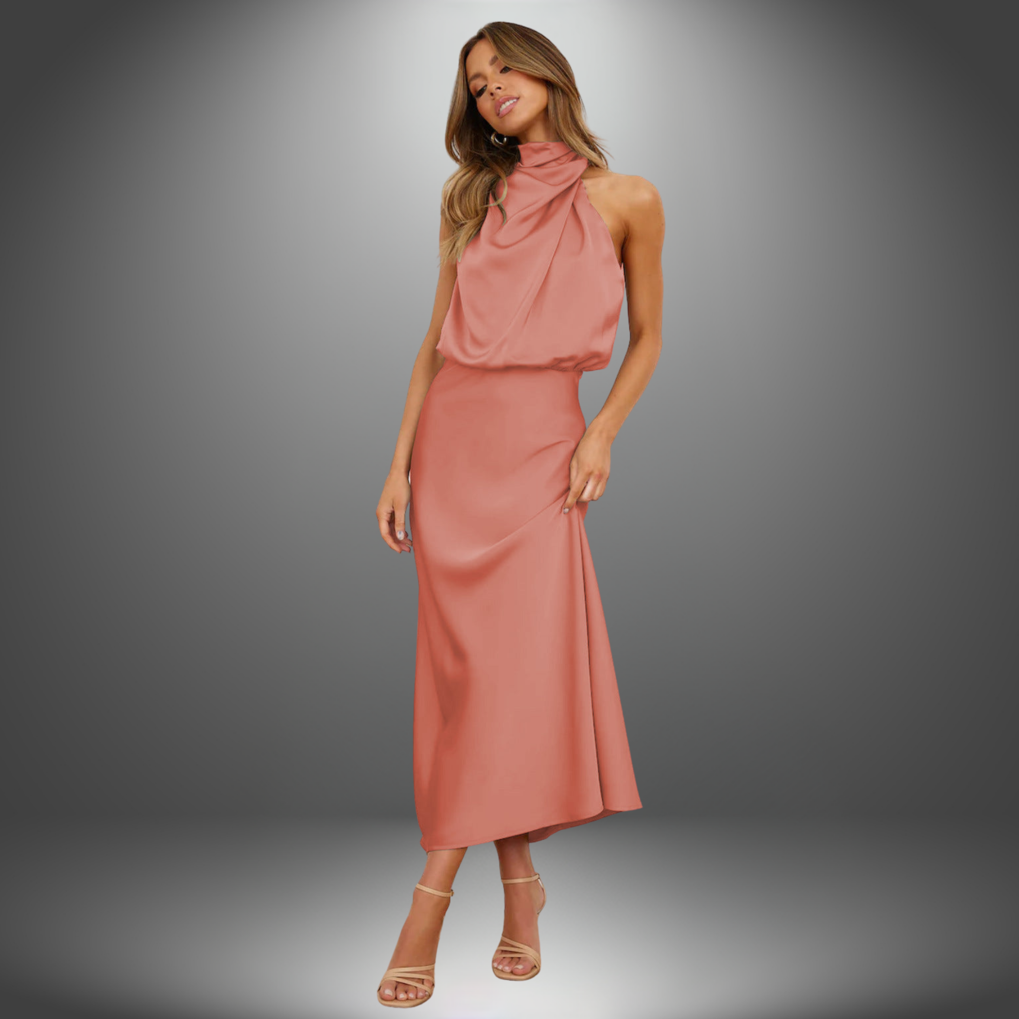 Carlina - Robe longue en satin avec col halter