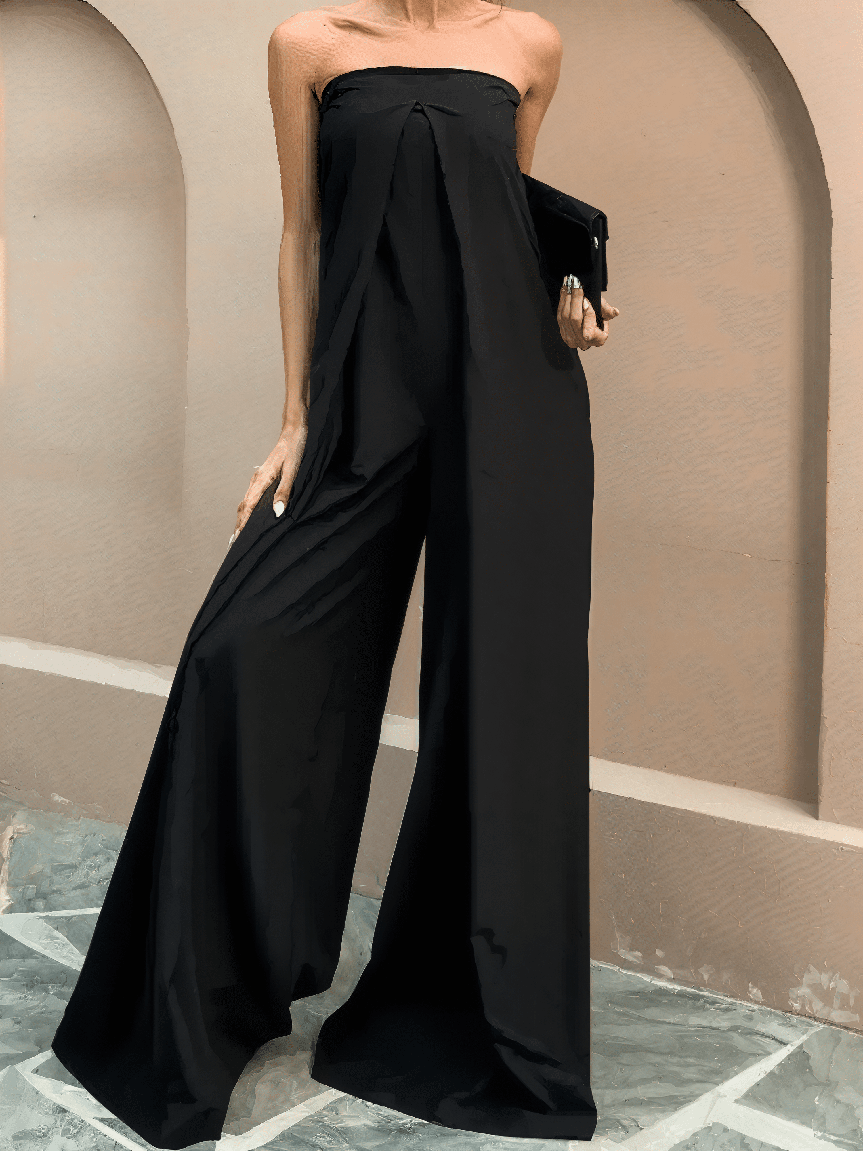 Noémie - Combinaison bustier noire fluide