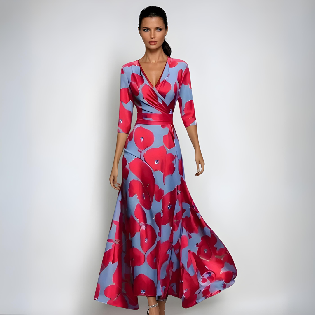 Izabel - Robe Longue Portefeuille á Fleurs
