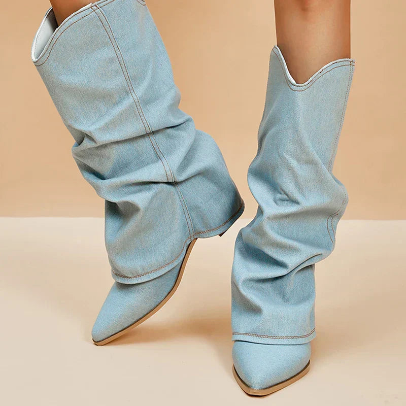 Elvy Paris™ | Bottes en denim jusqu'aux genoux