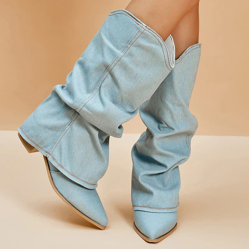Elvy Paris™ | Bottes en denim jusqu'aux genoux