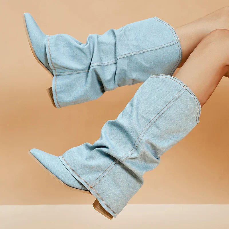 Elvy Paris™ | Bottes en denim jusqu'aux genoux