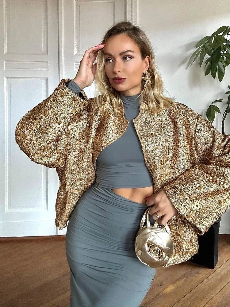 Elvy Paris™ | Veste en Sequins Dorés