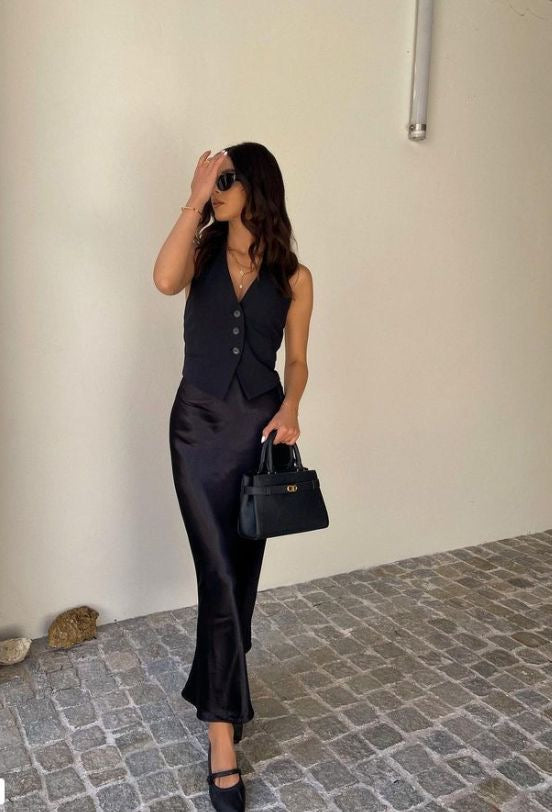 Elvy Paris™ | Jupe Maxi en Satin