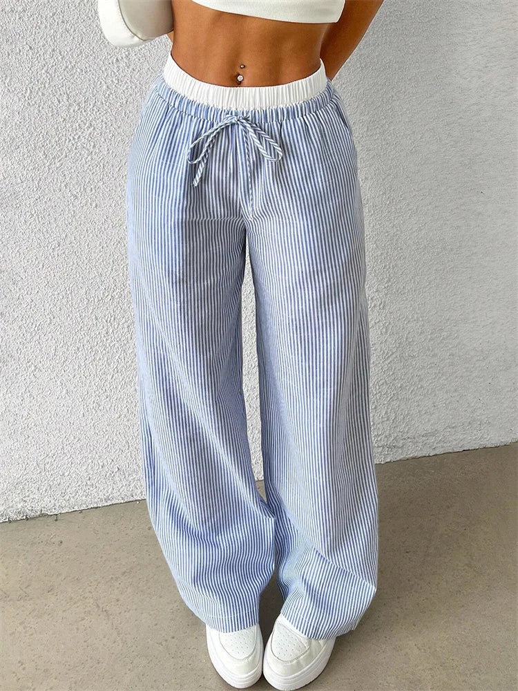 Elvy Paris™ | Pantalon Large Rayé
