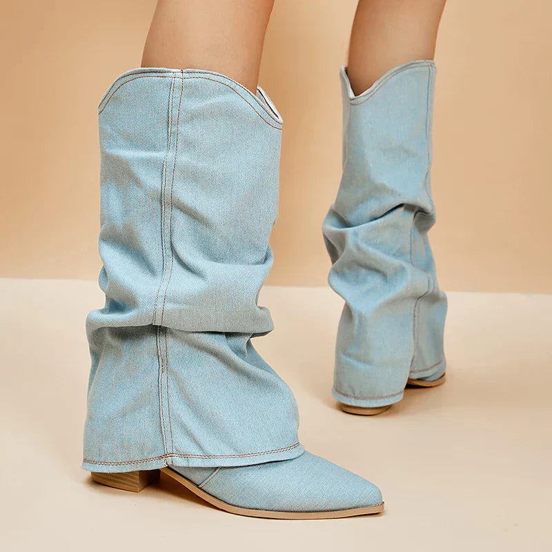 Elvy Paris™ | Bottes en denim jusqu'aux genoux