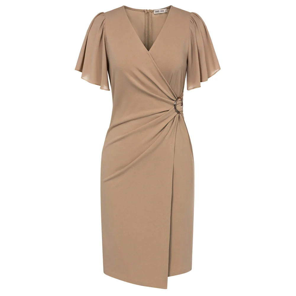 Sophie - Robe portefeuille beige élégante