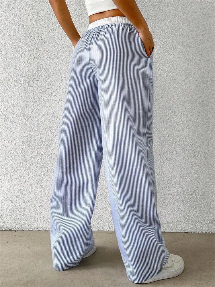 Elvy Paris™ | Pantalon Large Rayé