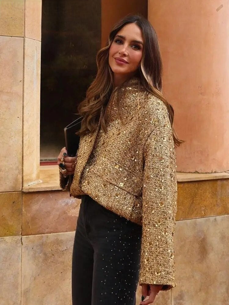 Elvy Paris™ | Veste en Sequins Dorés