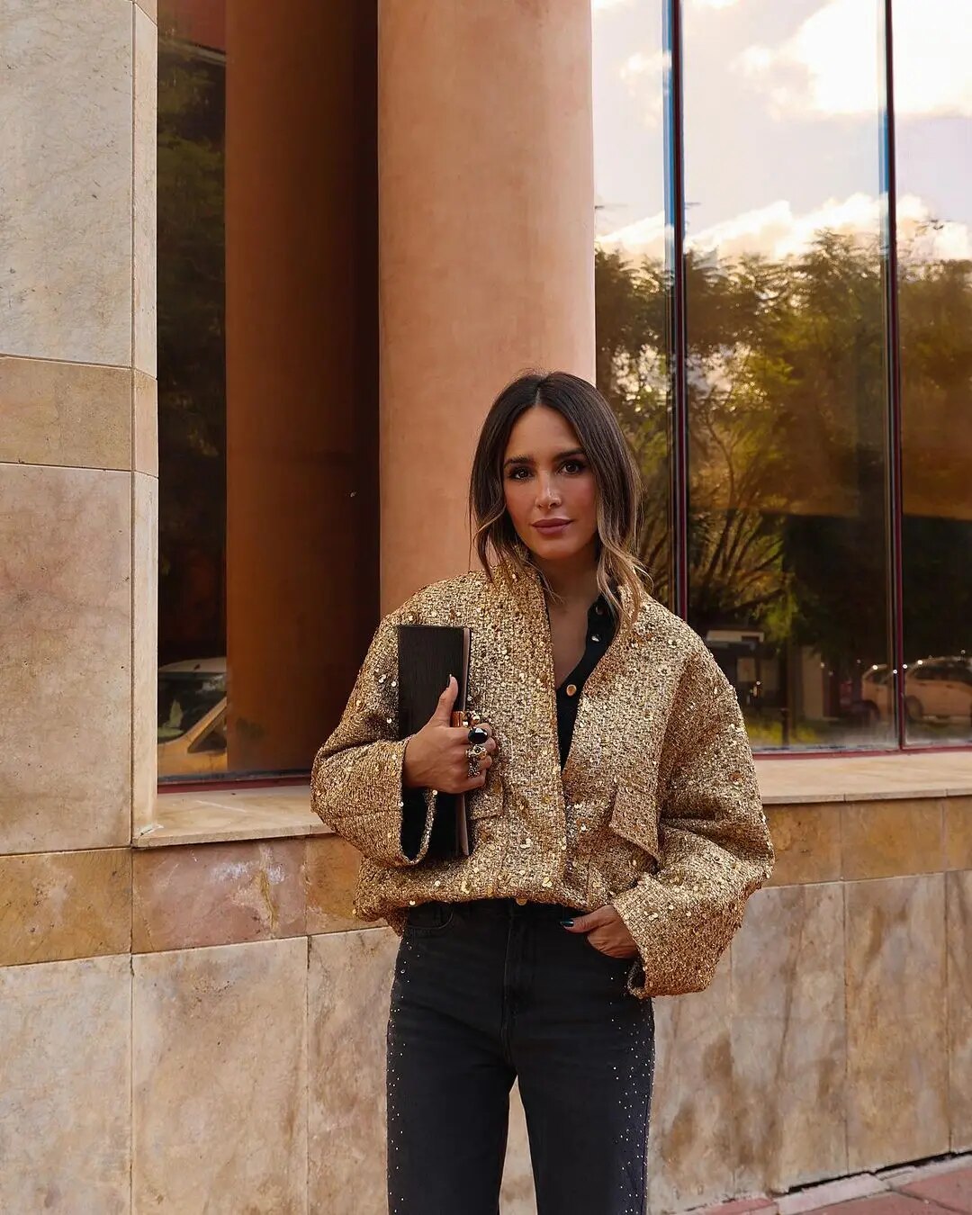 Elvy Paris™ | Veste en Sequins Dorés