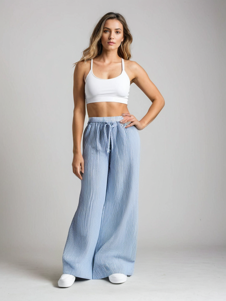 Elvy Paris™ | Pantalon Large Rayé