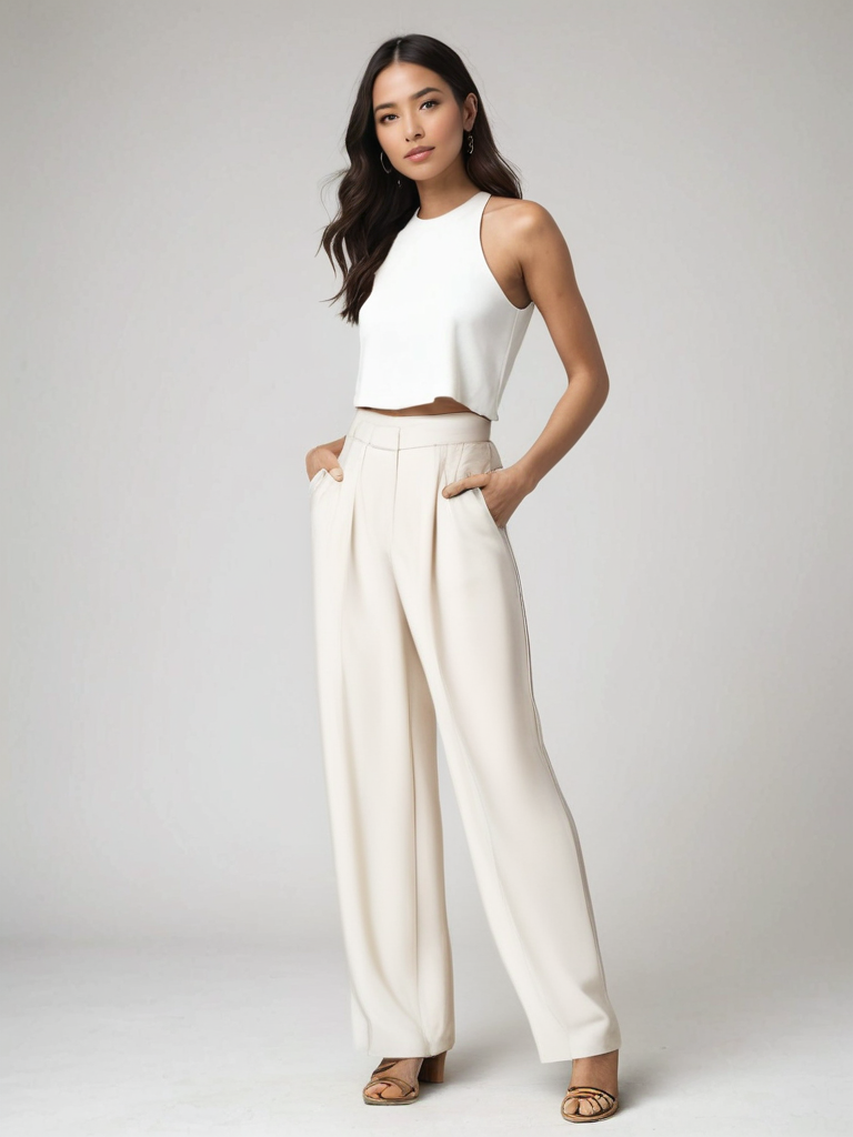 Elvy Paris™| Pantalon Large Écru Élégant