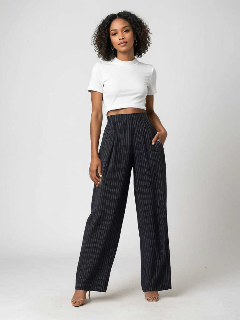 Elvy Paris™ | Pantalon Large à Rayures Chic