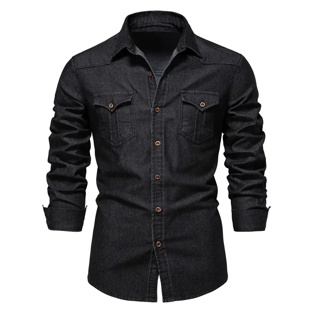 Elvy Paris™ | Chemise en Denim Coton Élastique pour Hommes