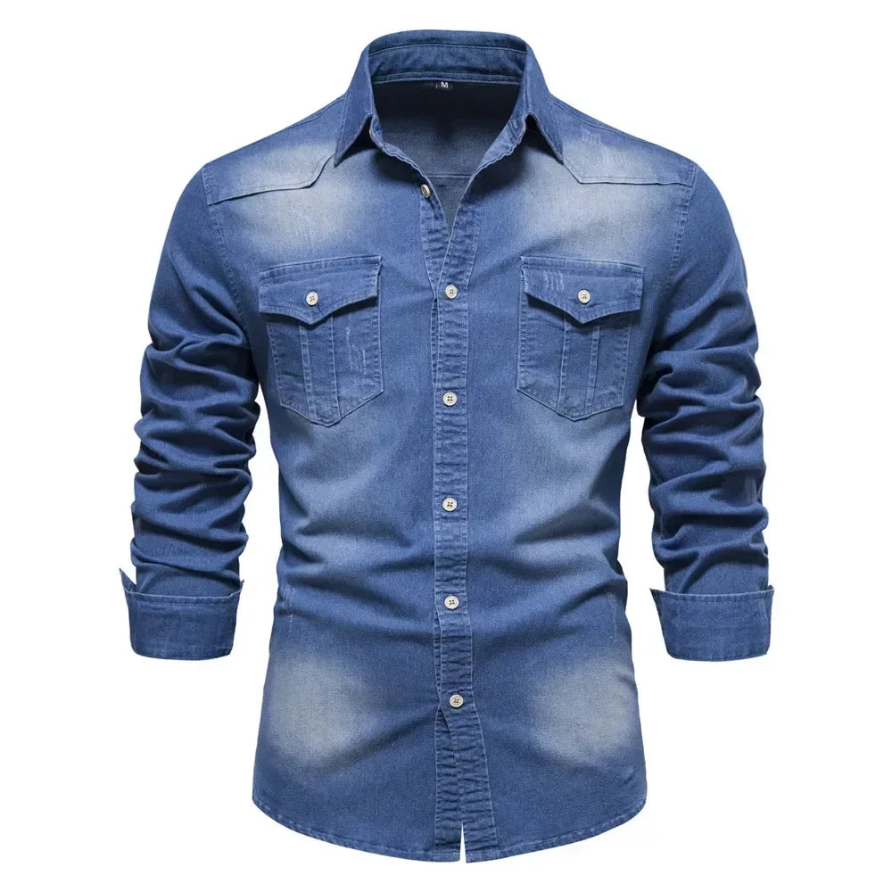 Elvy Paris™ | Chemise en Denim Coton Élastique pour Hommes