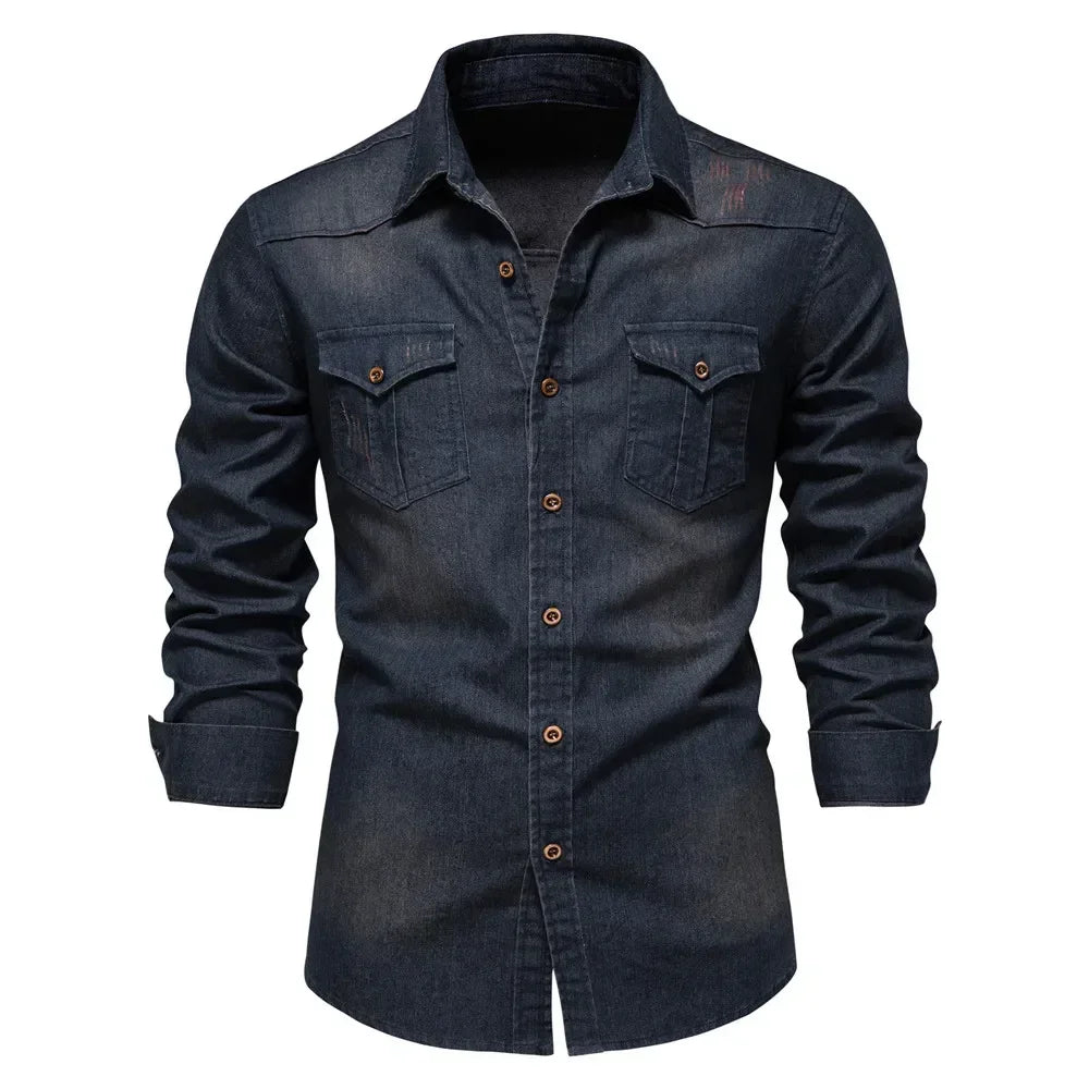 Elvy Paris™ | Chemise en Denim Coton Élastique pour Hommes