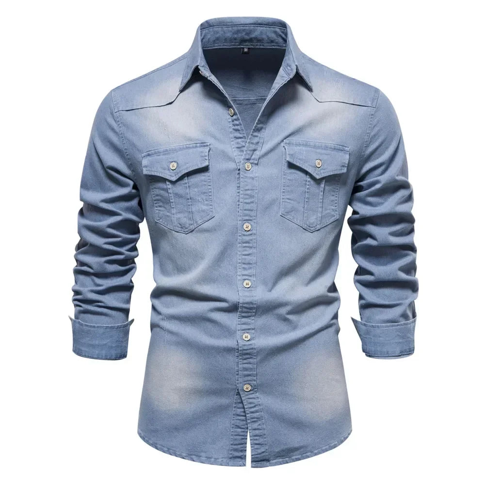 Elvy Paris™ | Chemise en Denim Coton Élastique pour Hommes